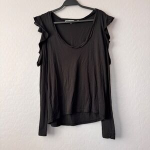 Pam &‎ Gela Cold Shoulder Ruffle Sleeve Top Long Sleeve Black Top Size M